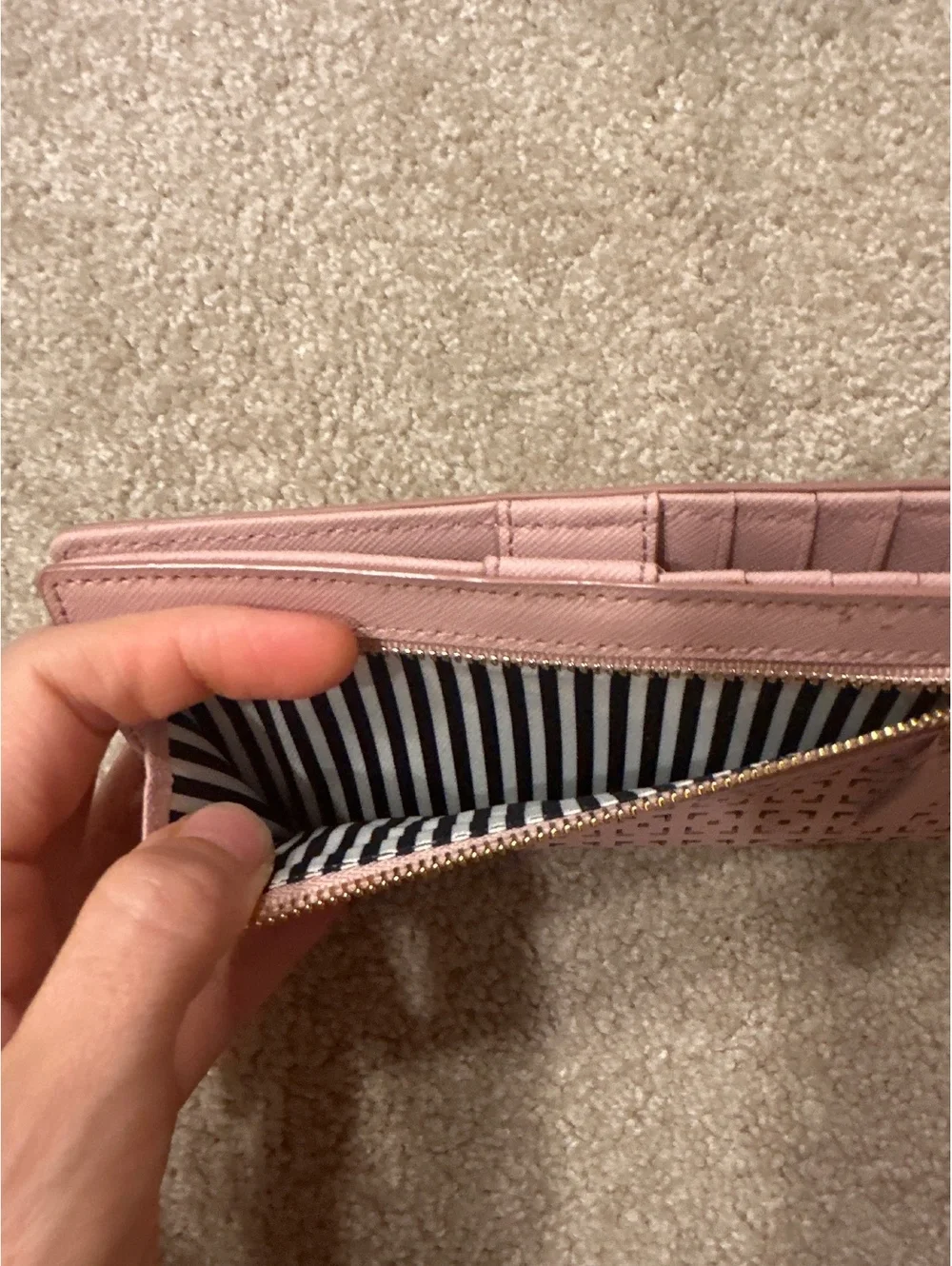 Kate Spade New York Pink Leather Wallet with Laser Cut Detail